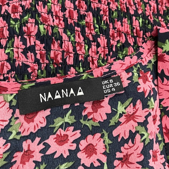 ASOS NaaNaa V neck tea dress in pink floral cinched - Picture 14 of 14